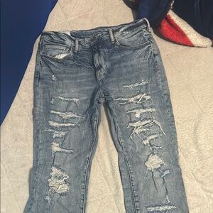 H&M Blue Boyfriend Jeans with Distressed Details